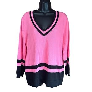 Lauren Ralph Lauren Pink and Black V-Neck Top Size XL